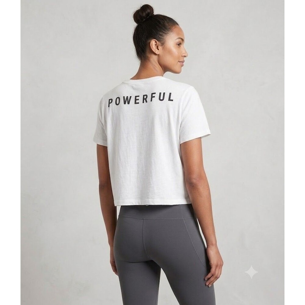 Athleta Powerful Graphic Crop Tee White Short Sleeve Workout T-Shirt XL S/574089